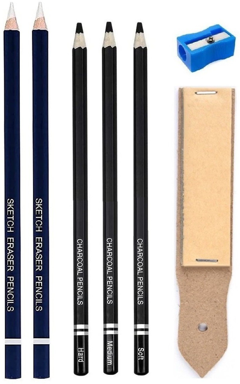 Definite 2Pc Eraser Pencil, 3Pc Black Charcoal Pencils &  Blend/Smudging Stumps; Art Tools - Drawing Accessories - Art Set