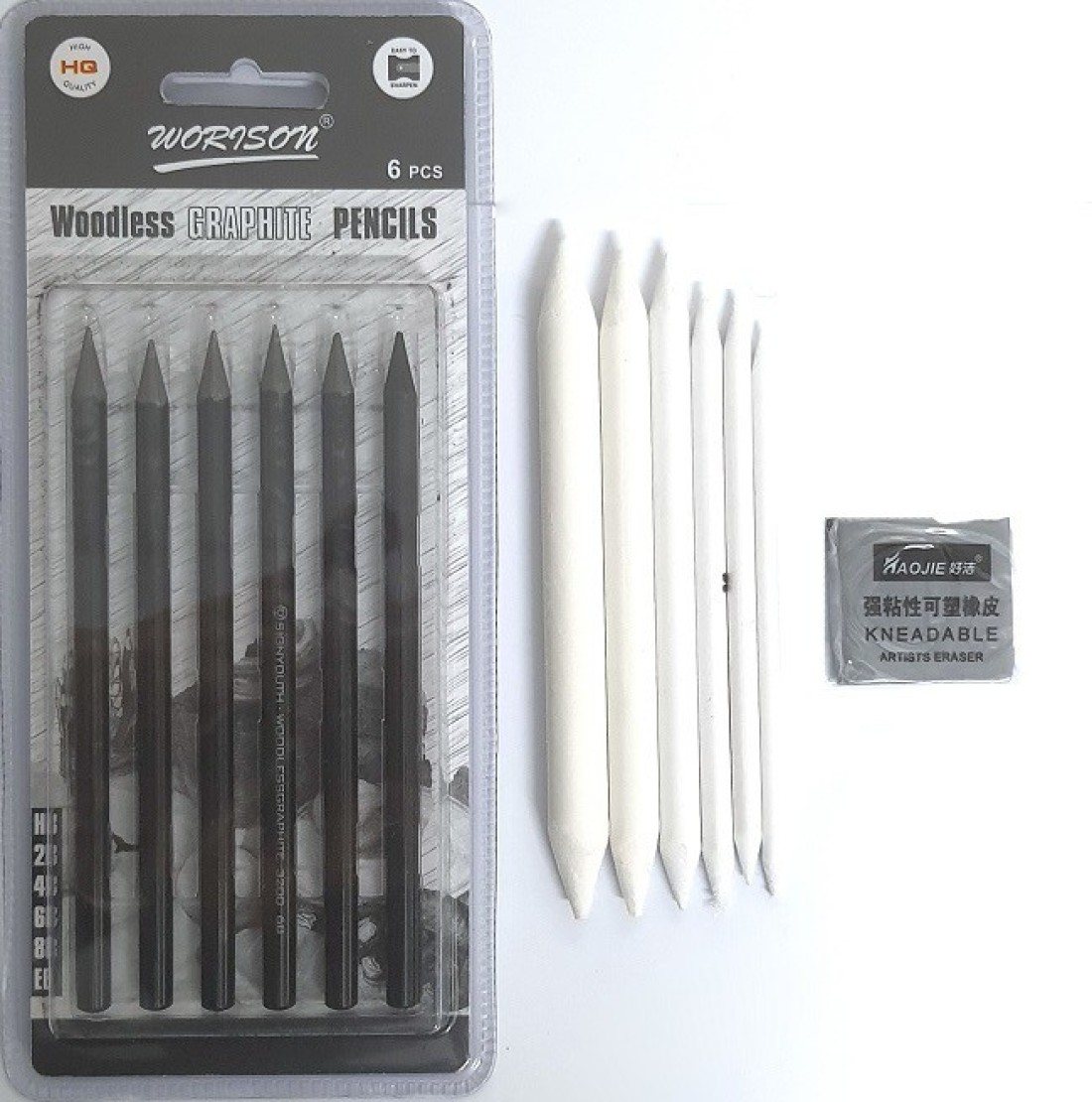 6Pcs Set Professional Woodless Graphite Charcoal Pencils HB / 2H