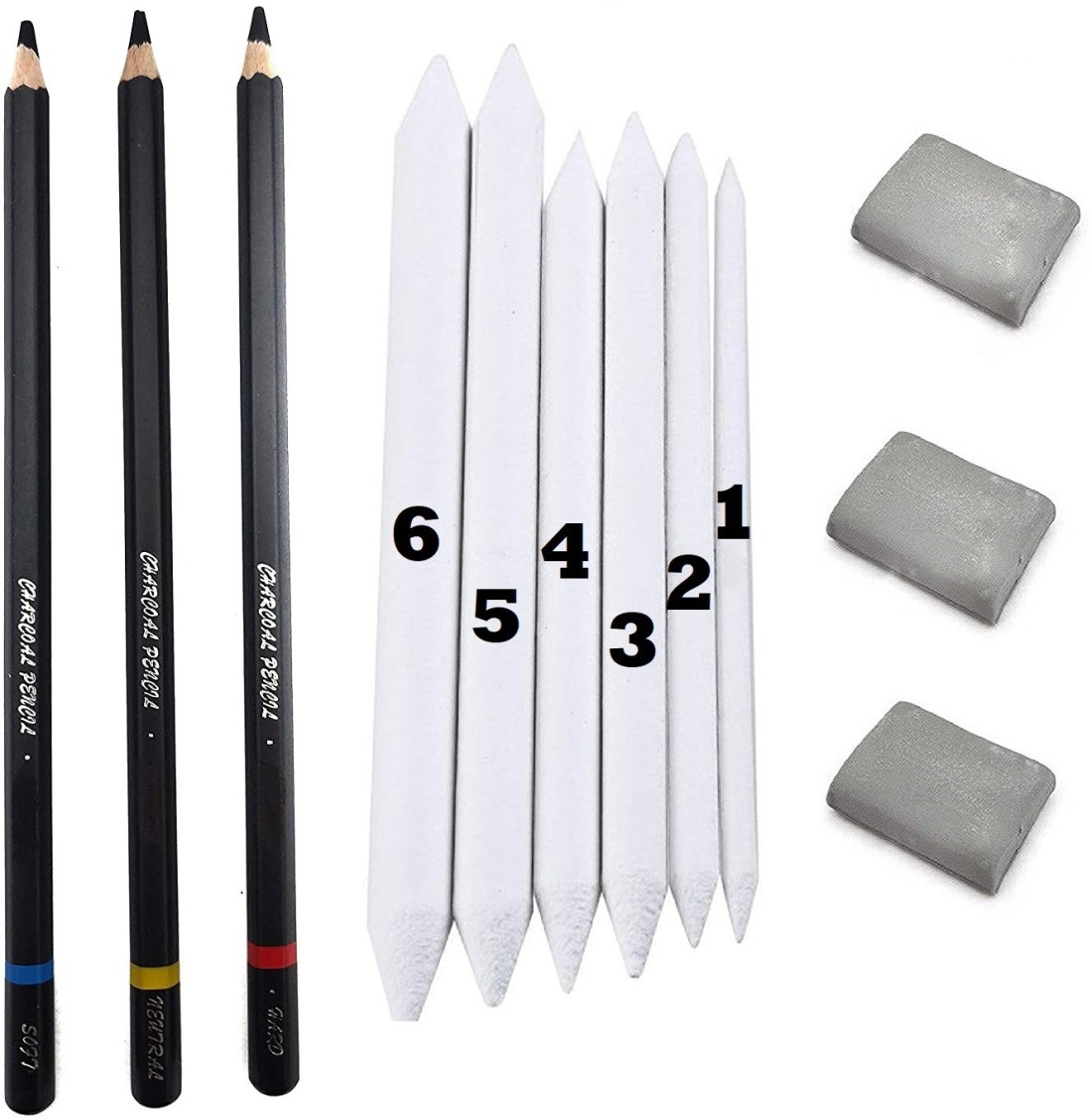 BRUSTRO kneadable Art Eraser Pack of 6 with Blending Stump Set