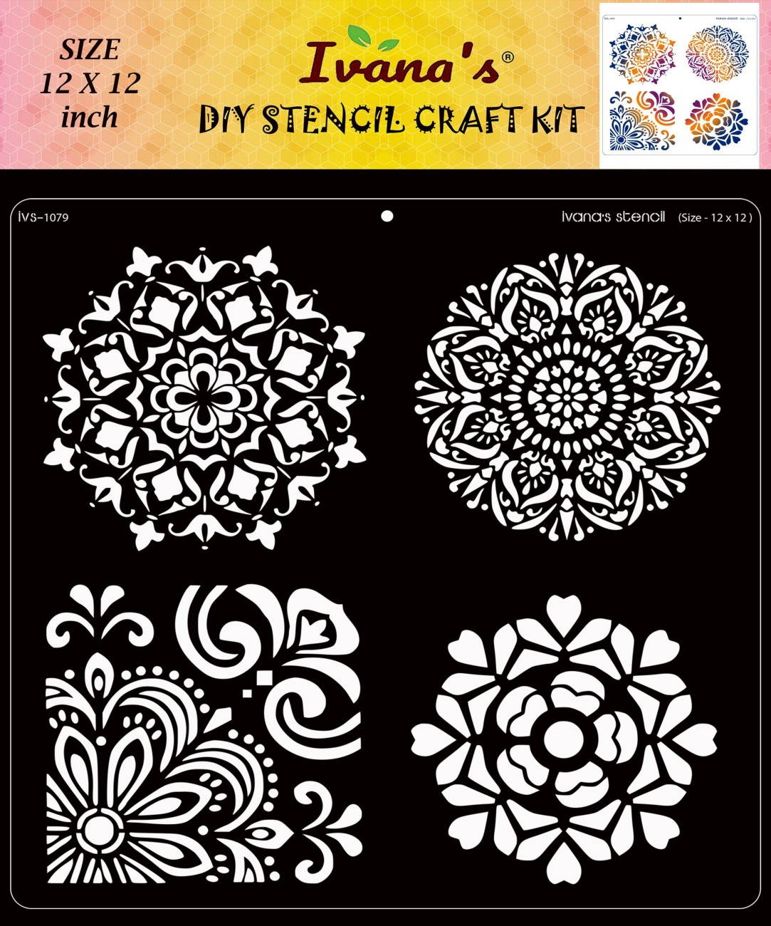 IVANA'S Mandala Art Stencil for Art & Craft , Reusable DIY Decorative  Stencil IVS-1079 for Painting on Canvas, Fabric, Cloth, Paper, Glass and  Wall,Size-12 x 12 inch, Stencil Price in India 