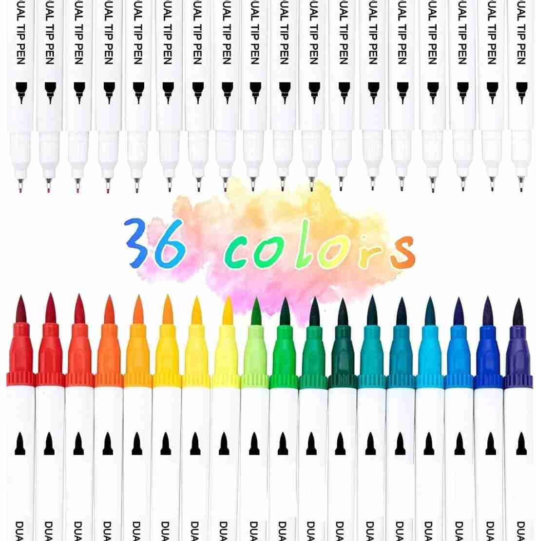 36pcs Mixed Color Dual Tip Brush With Fineliner Art Marker Pen, Watercolor  Brush And Fine Tip Marker For School, Drawing, Taking Notes, Journaling