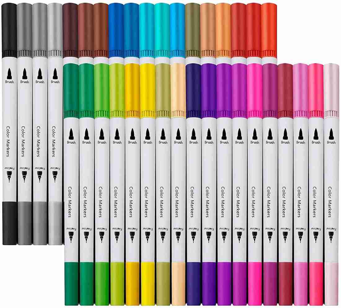 Dual Brush Marker Pens for Coloring Books, Tanmit Fine Tip Coloring Marker  & Brush Pen Set for Journaling Note Taking Writing Planning Art Project