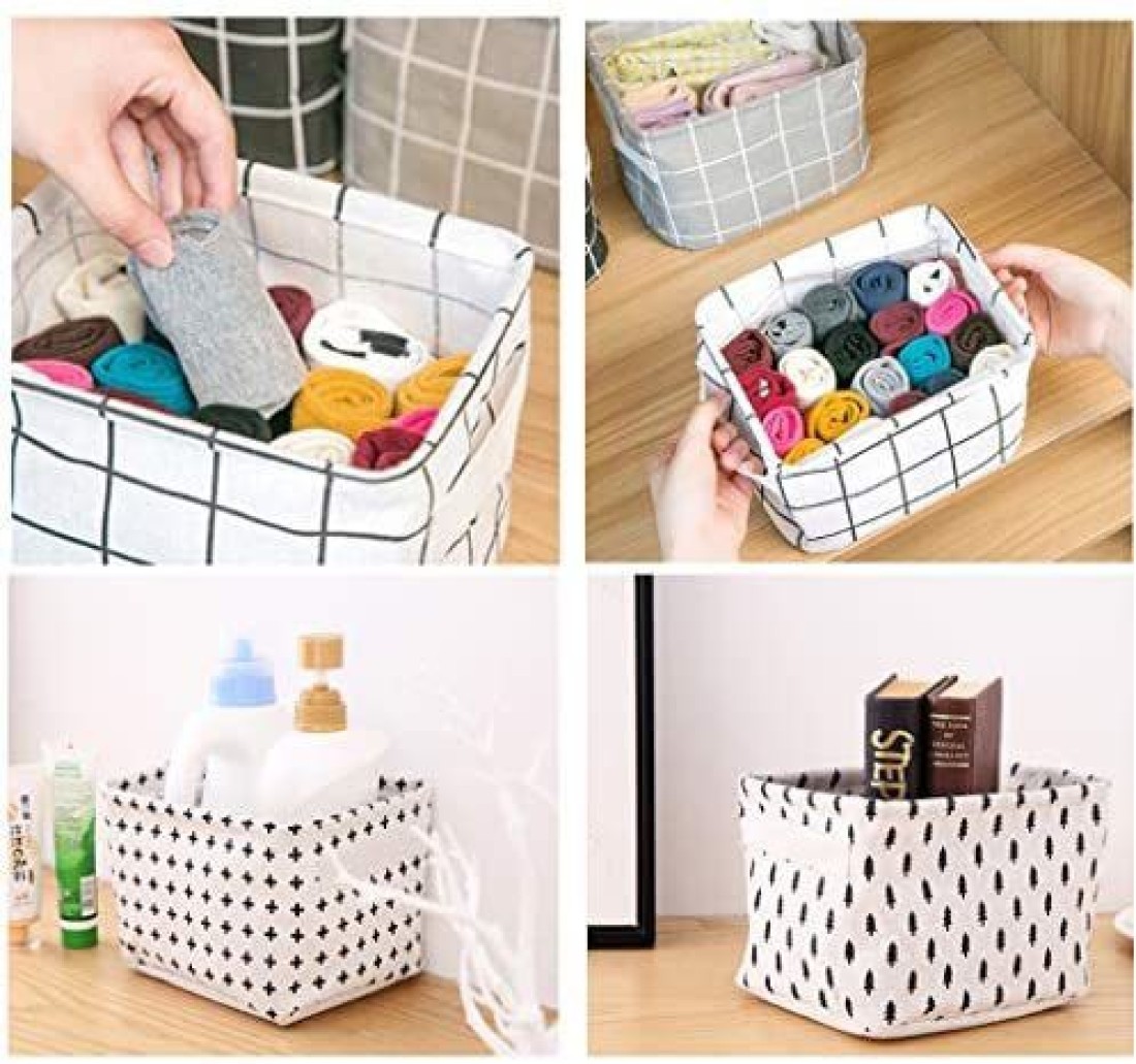 Storage Baskets Foldable Mini Square Natural Linen & Cotton Fabric