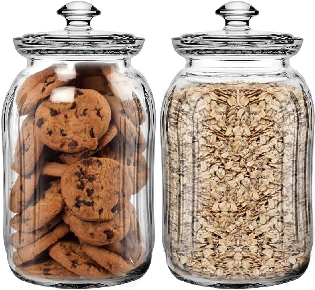 Glass JAR for Storage Random Design 2300ML, Big Size Pop Jar- Glass Tea  Coffee & Sugar Container Pickle jar for Cookie Jar set of 2