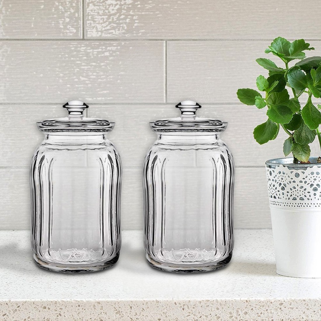 Glass JAR for Storage Random Design 2300ML, Big Size Pop Jar- Glass Tea  Coffee & Sugar Container Pickle jar for Cookie Jar set of 2