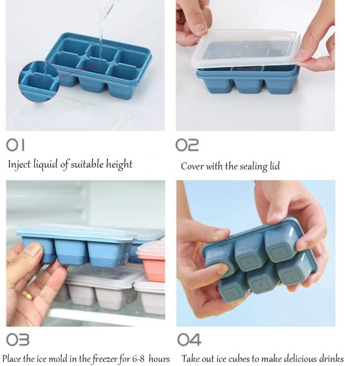 2pcs Silicone Ice Cube Trays,Easy Release Large Ice Cube Tray,Ice ball Trays  with Lids 