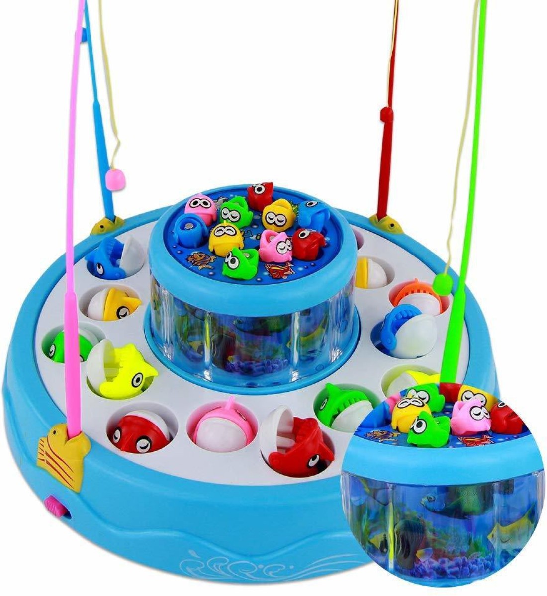 Braintastic Musical Rotating Tyre Fishing Fish Catching Game Big Round Pond  Catch a Fish Catching Game for Kids Boys Girls Multi Colour (1 pieces)