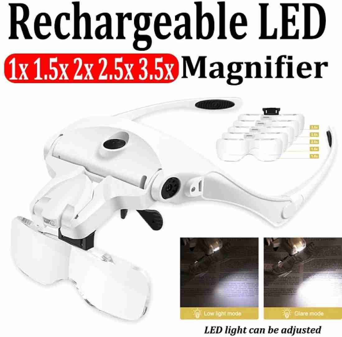 Magnifying Goggles Glass, 2 LED Lights, 5 Glass, Magnifier, and