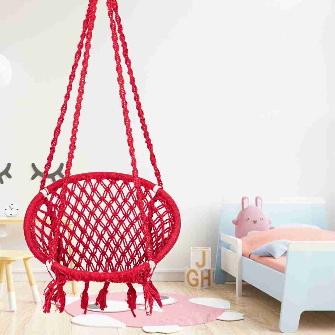 Patiofy Cotton Rope Round Swing Chair for Kids Wooden Swing for