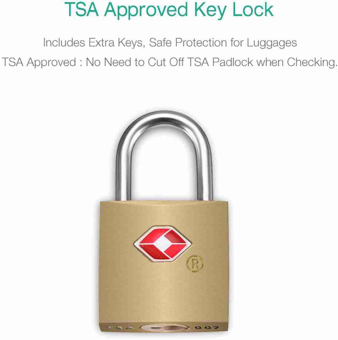 TSA Approved Suitcase Padlock - Key - Gold