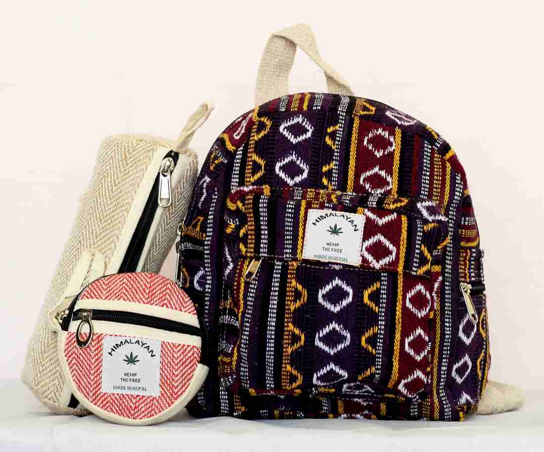 Hemp Bag Set Of Mini Backpack + Pen case + Coin Purse Hemp