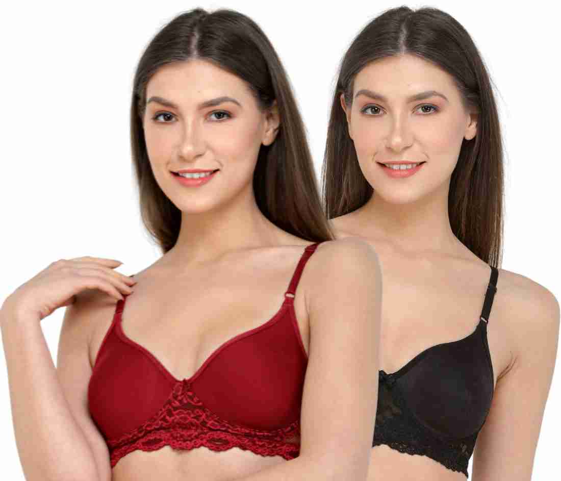 deevaz Maroon & Black Colour Spacer Cup Non-Wired Full Coverage Bra Pack Of  2 Women T-Shirt Non Padded Bra - Buy deevaz Maroon & Black Colour Spacer  Cup Non-Wired Full Coverage Bra