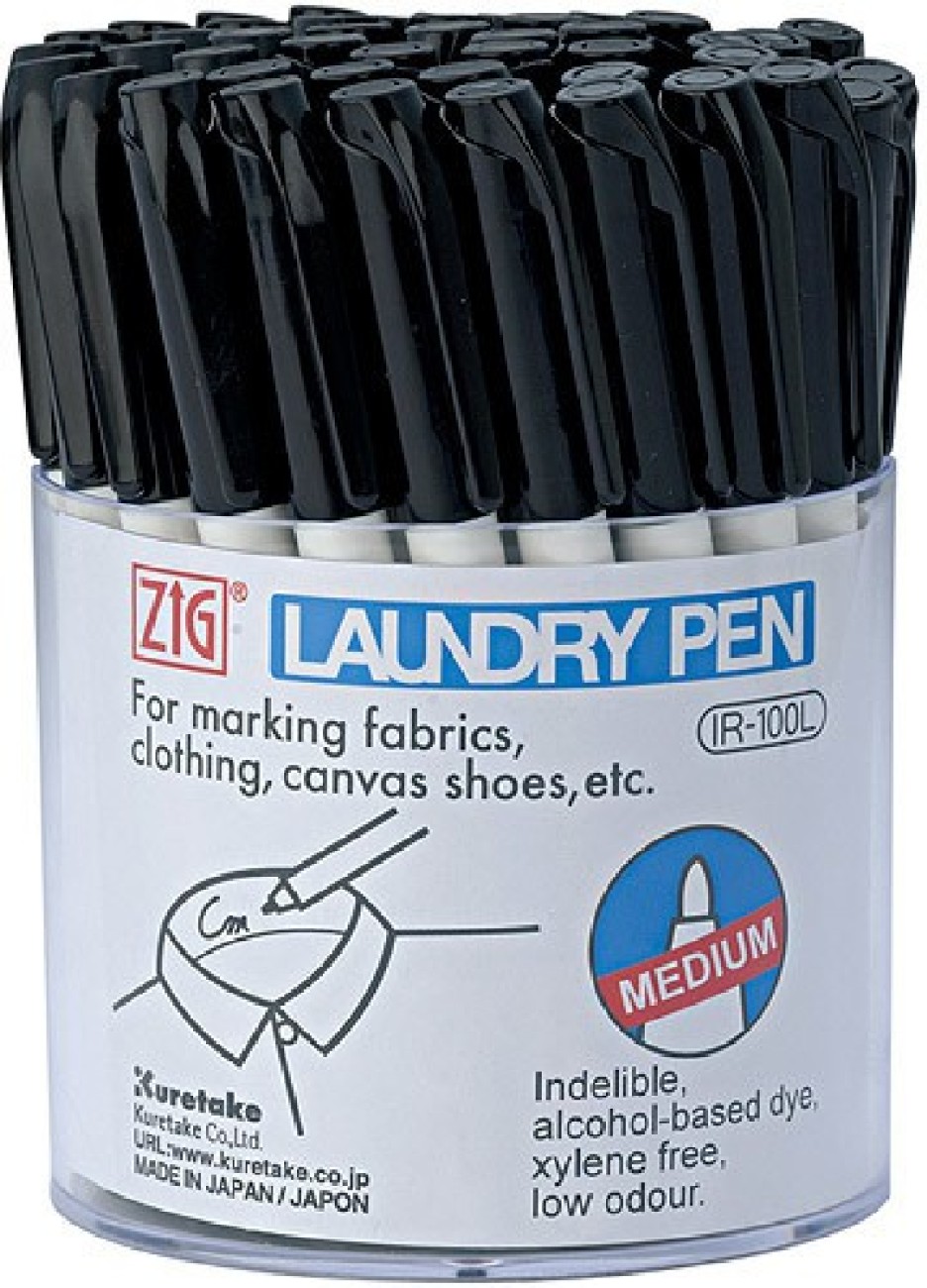Zig Laundry textile pen black, 0,8 mm AP-Certified, Made in  Japan pack of 12 pcs - LAUNDRY PEN