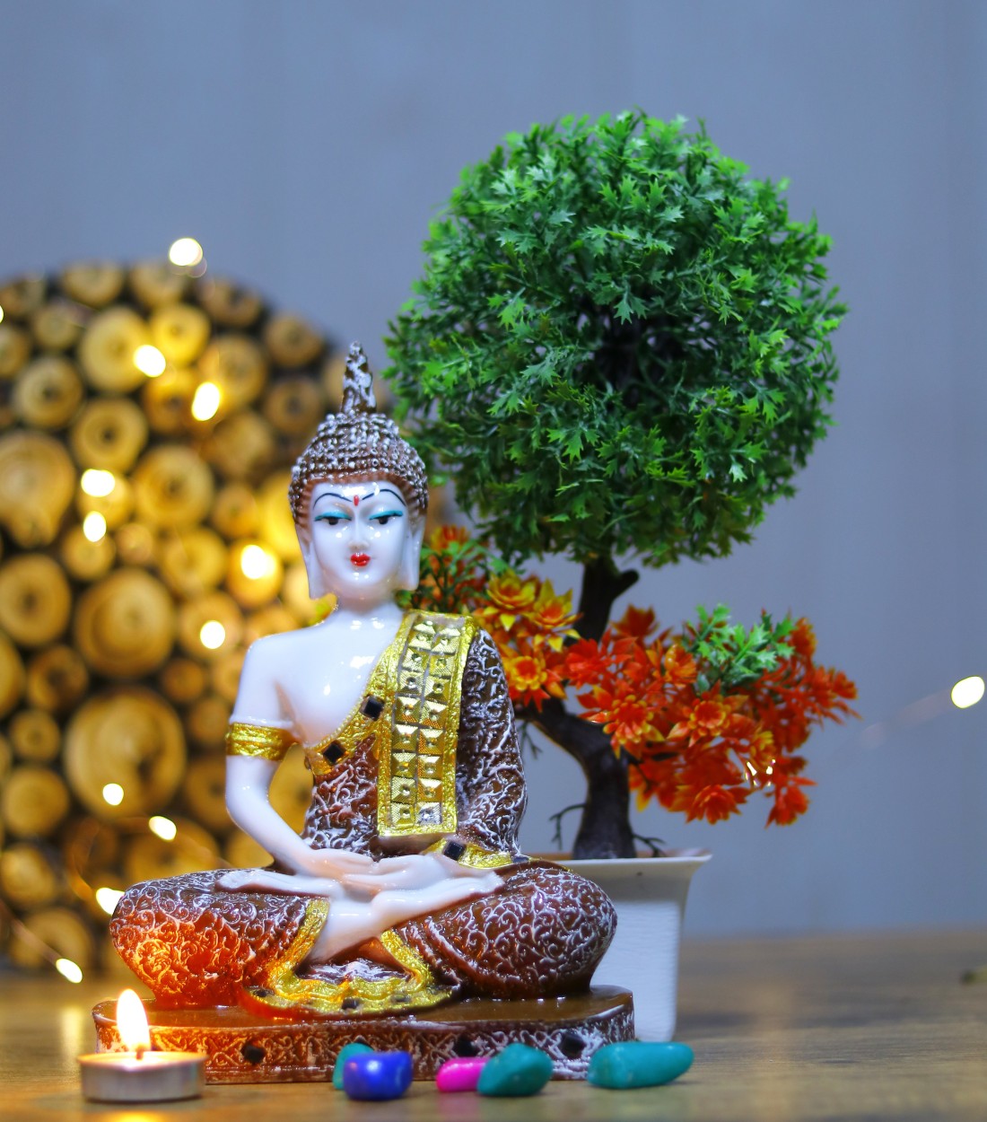 Flipkart Perfect Homes Beautiful Meditating Lord Buddha with Two Artificial  Plant Decorative Showpiece - 23 cm Price in India - Buy Flipkart Perfect  Homes Beautiful Meditating Lord Buddha with Two Artificial Plant