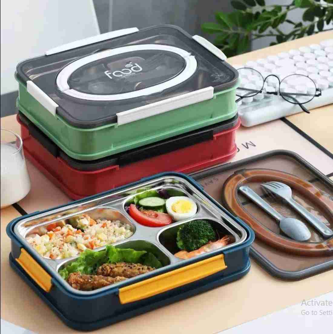 N2K2 Enterprise Leak Proof 4 Compartment Stainless Steel Lunch  Boxes Tiffin Box for Adult Kids 4 Containers Lunch Box 