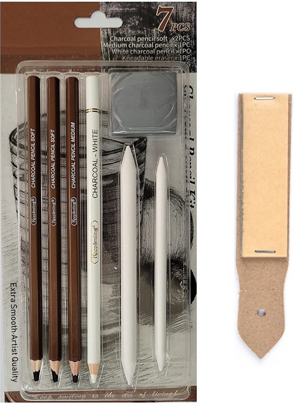 Definite 2Pc Eraser Pencil, 3Pc Black Charcoal Pencils &  Blend/Smudging Stumps; Art Tools - Drawing Accessories - Art Set