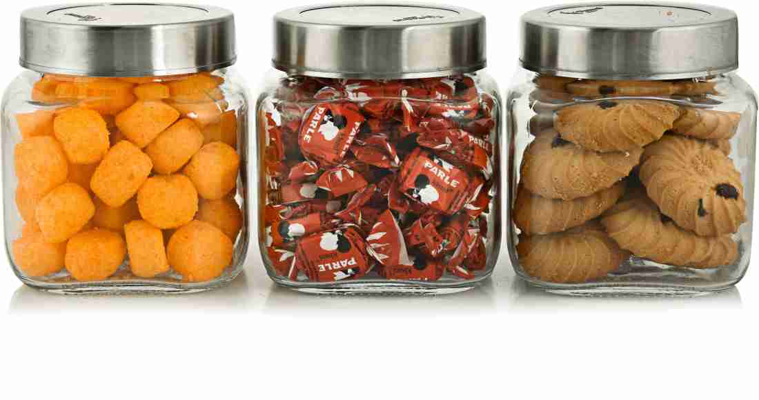 Cubikal Kitchen Container Glass Jar Set with Steel Cap Glass Grocery Pack  Of 6