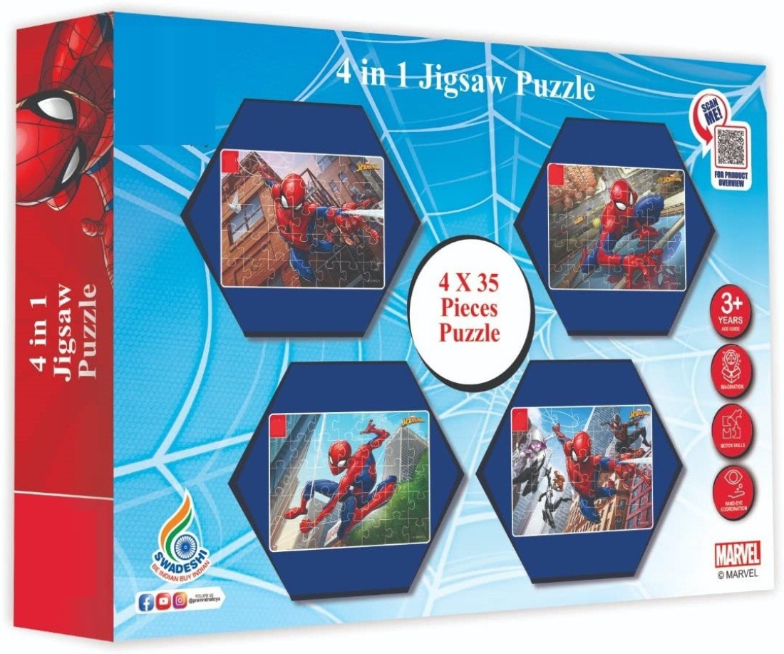 4 in 1 Marvel Spiderman Vertical Jigsaw Puzzle 140 Pieces for Kids, 35 Pc  Each