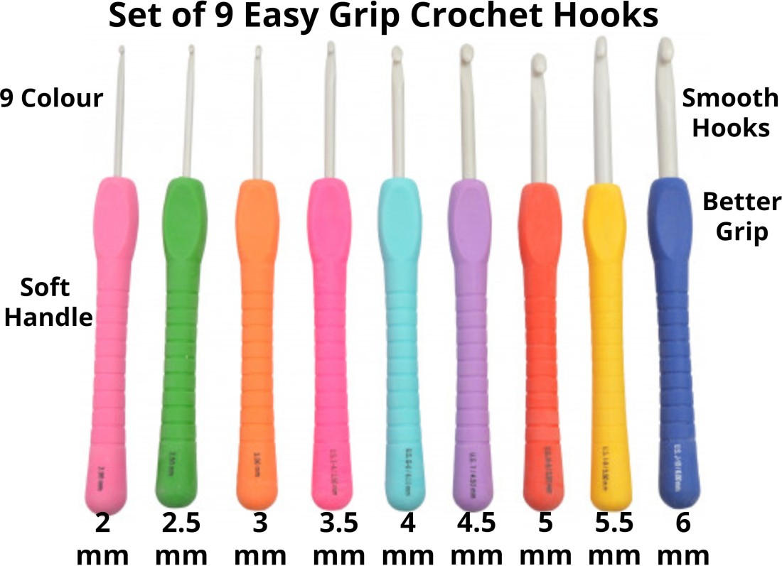 M Fabrics Easy Grip Crochet Hooks with Comfortable Shape Soft Rubber  Handles (15 cms), Size - (Pack of 5-4mm, 4.5mm, 5mm, 5.5mm, 6mm) Knitting  Pin Price in India - Buy M Fabrics
