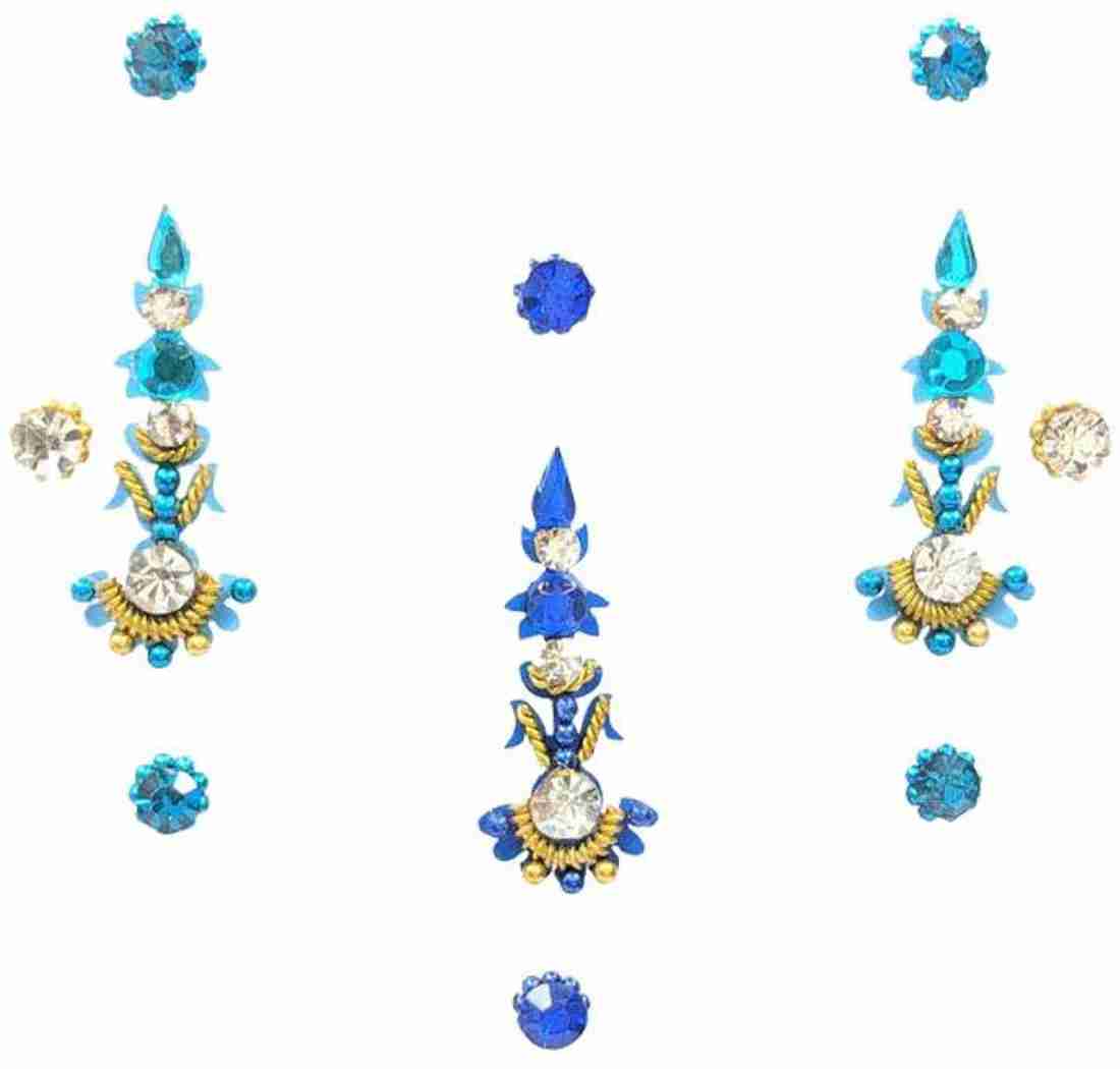 Comet Busters Long Traditional Blue Bindi With Stone Work For