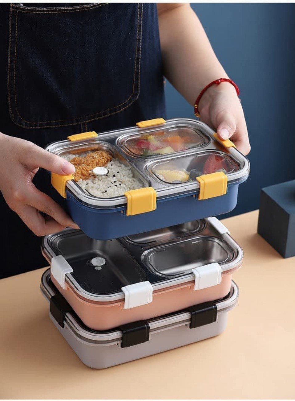 VDNSI Leak Proof 2 Compartment Stainless Steel Lunch Boxes  Tiffin Box for Adult Kids 2 Containers Lunch Box 