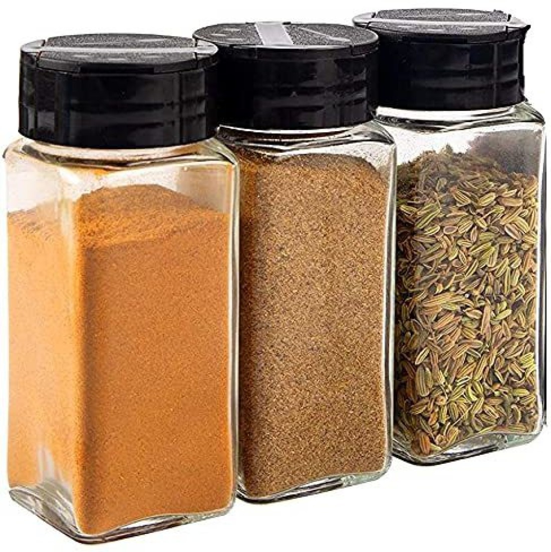 120 ml Clear Glass Square Spice Jar with Black Sifter Two Sided