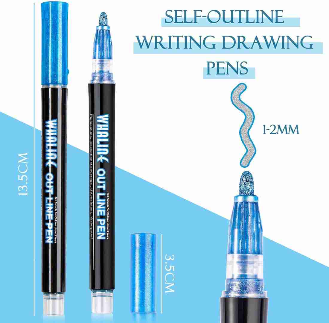 M&C Double Line Outline Pens, 12 Colors Self