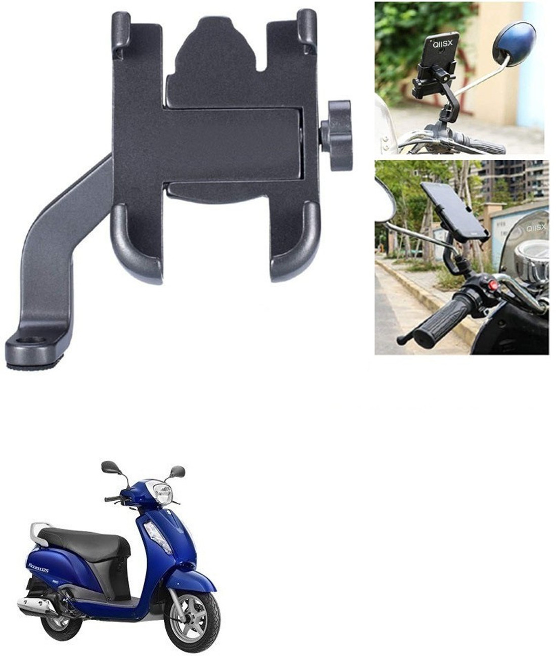 Qiisx Mirror Fitting Metal Mobile Holder For Suzuki Access 125