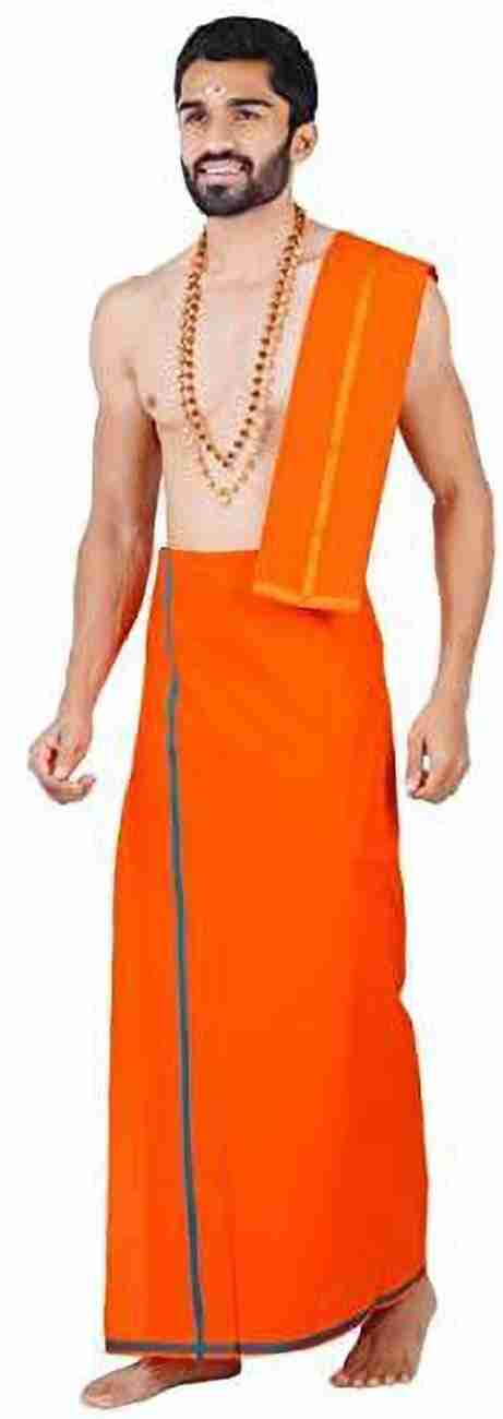 Men s Cotton Orange vesti lungi with towel Murugar