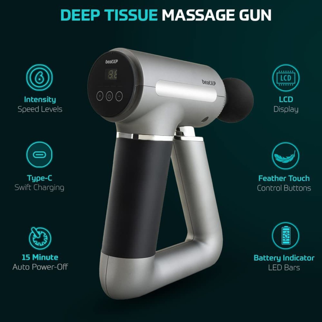 beatXP Bolt Go Massage Gun Touch Display- Percussion Gun Back