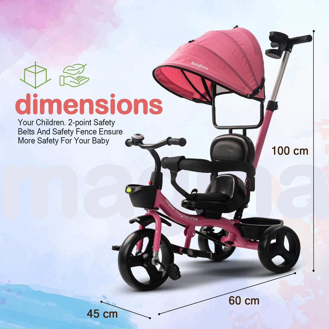 baybee Diablo 4 in 1 Baby Tricycle for Kids Cycle Trikes with UV Protection Canopy Parental Adjustable Push Handle Kids Tricycle Cycle for Kids Pink Tricycle Price in India