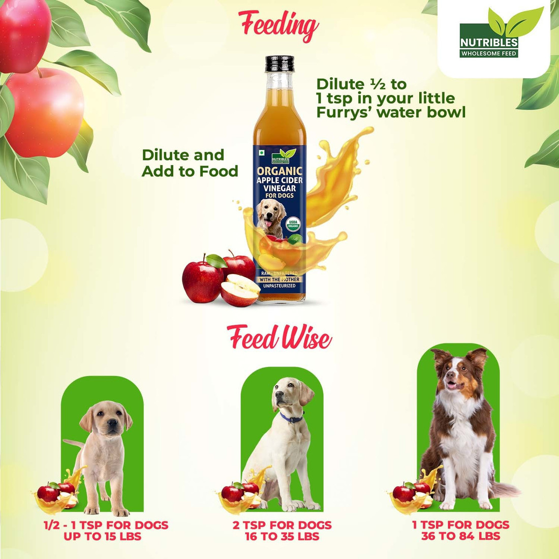 Nutribles Apple Cider Vinegar for Dog 500 ml Pet Health Supplements