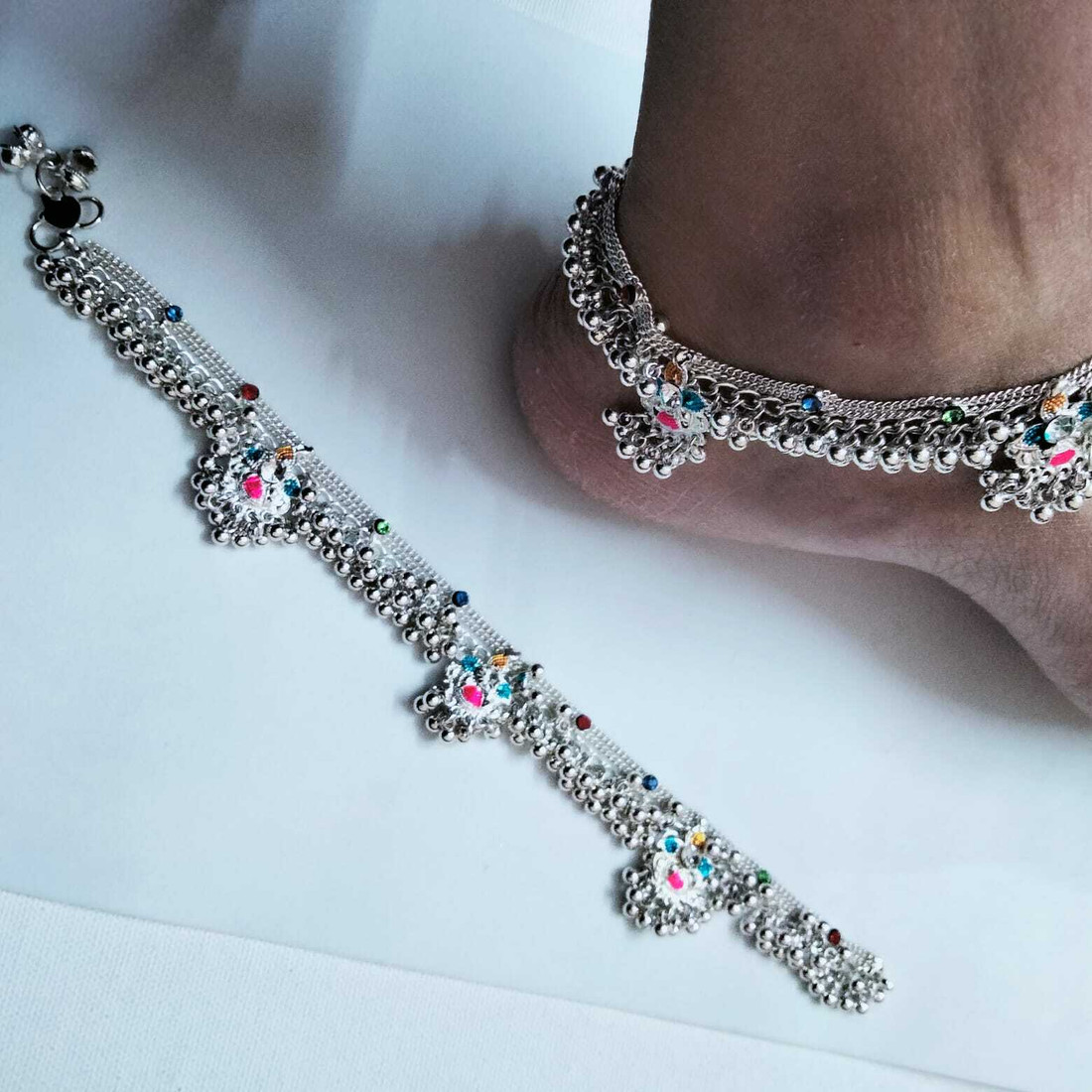 Thick silver anklets deals