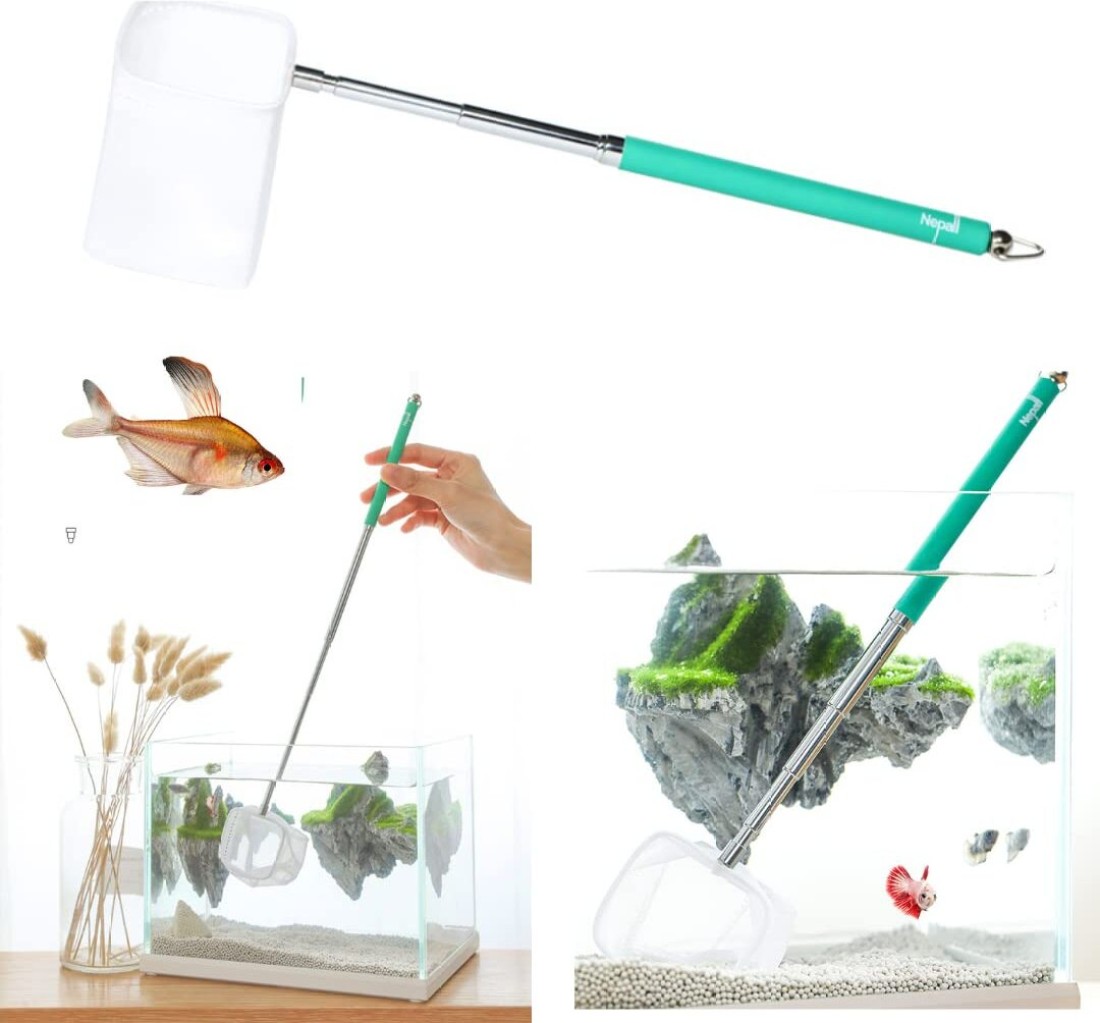 VAYINATO (8 Inch) Green Portable Long Handle Square Aquarium Fish