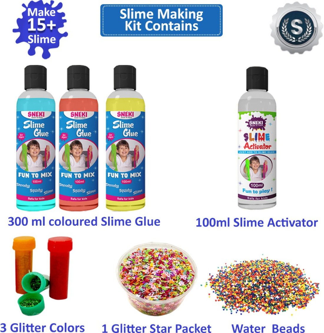 SNEKI DIY Toy Slime Making Kit Set for Boys Girls Kids Glitter