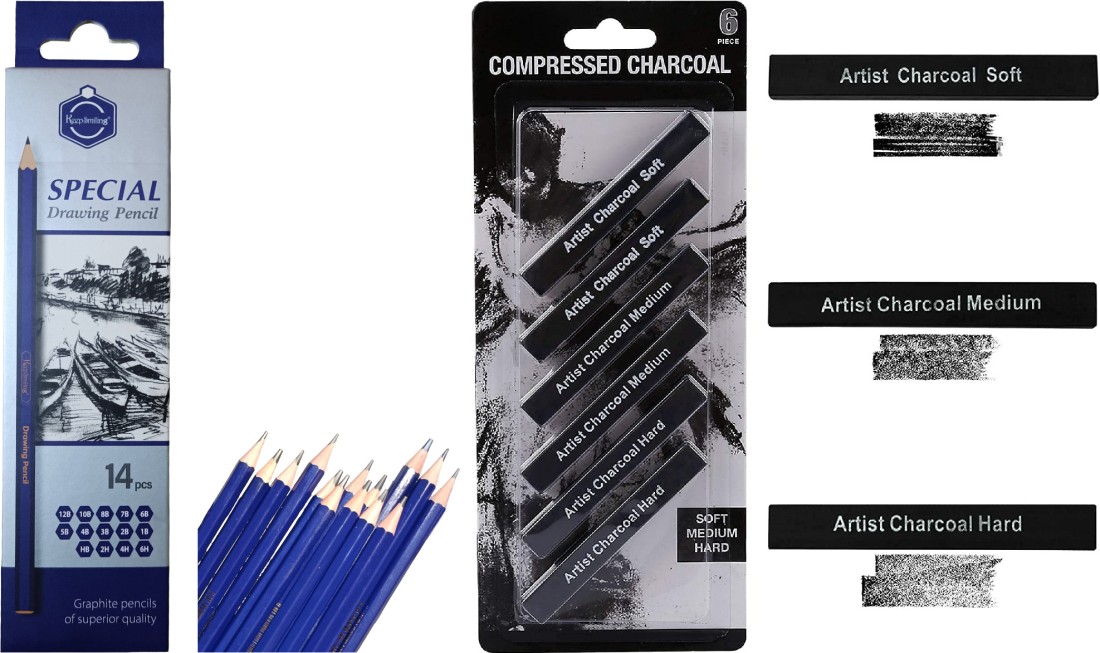 Charcoal Drawing Pencil Set 6 Pieces