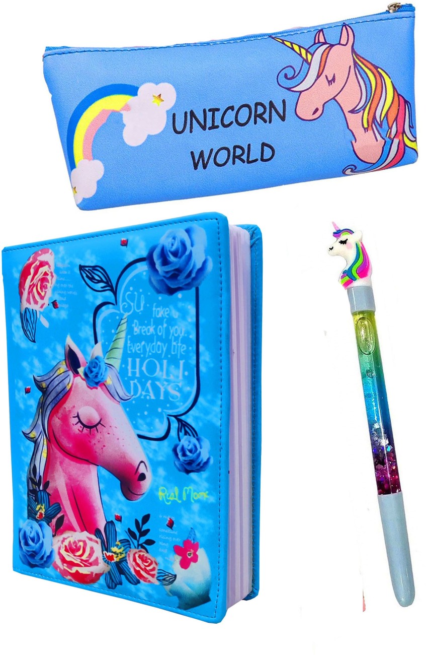 Neel Combo of Unicorn Stationery Set,-Pen, Pencil, Diary,  Pouch, Eraser for Kids-7pcs - Unicorn stationery Set