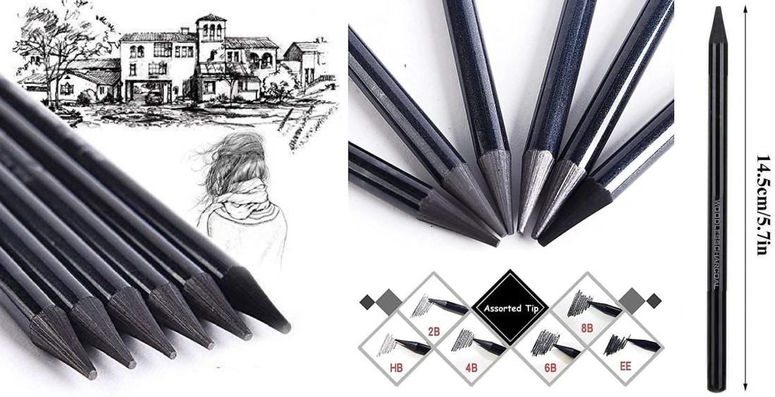 6 Pack Woodless Black Graphite Pencils Set Assorted HB 2B 4B 6B 8B EE Black  Soft Sketch Pencils Drawing Set Art Painting Supplies Pencils for Drawing