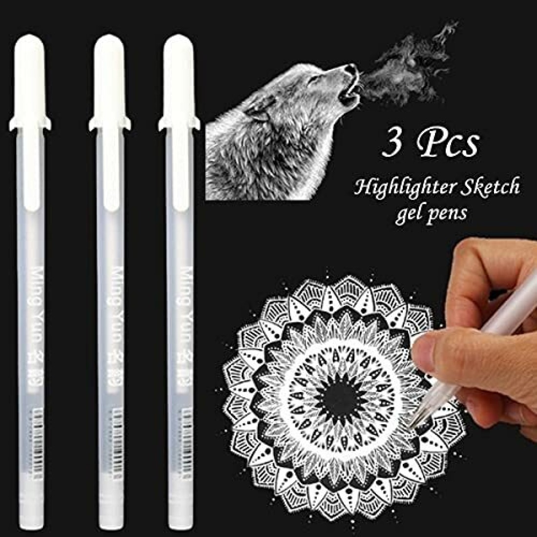 ChiggiWiggi 14 Pcs Drawing Sketch Pencil Set and 3 White  Highlighter Pen 0.8mm for Drawing - Artist Sketching Set