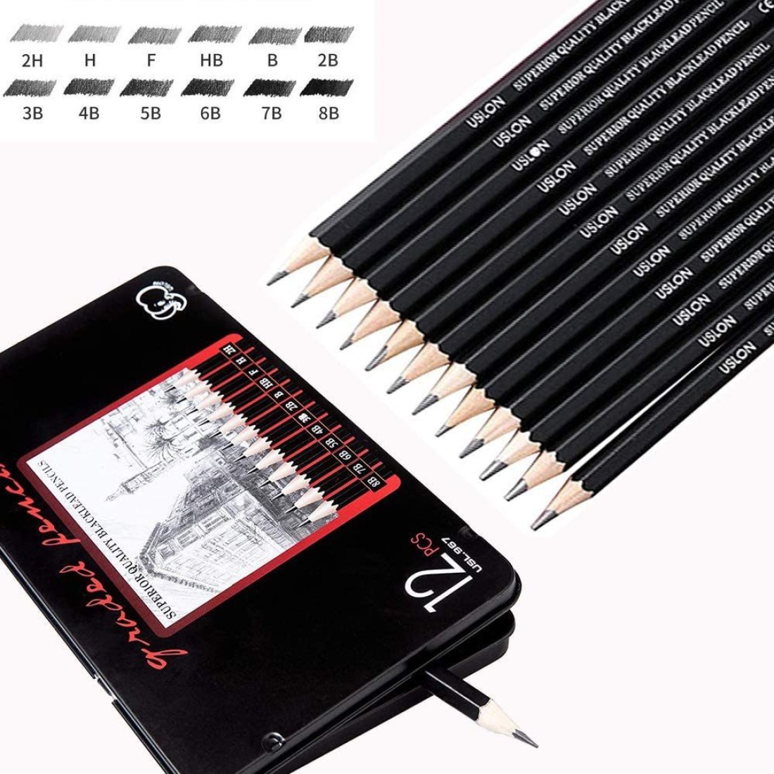 Professional Drawing Sketching Pencil Set - 12 Pieces Graphite