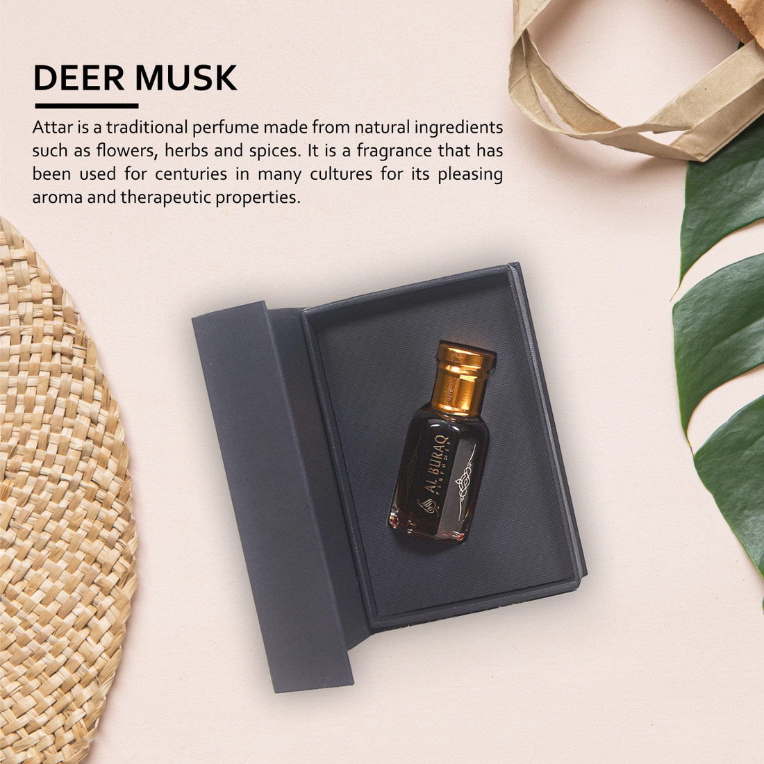 AL BURAQ DEER MUSK Attar Spicy Woodsy Aroma Long Lasting