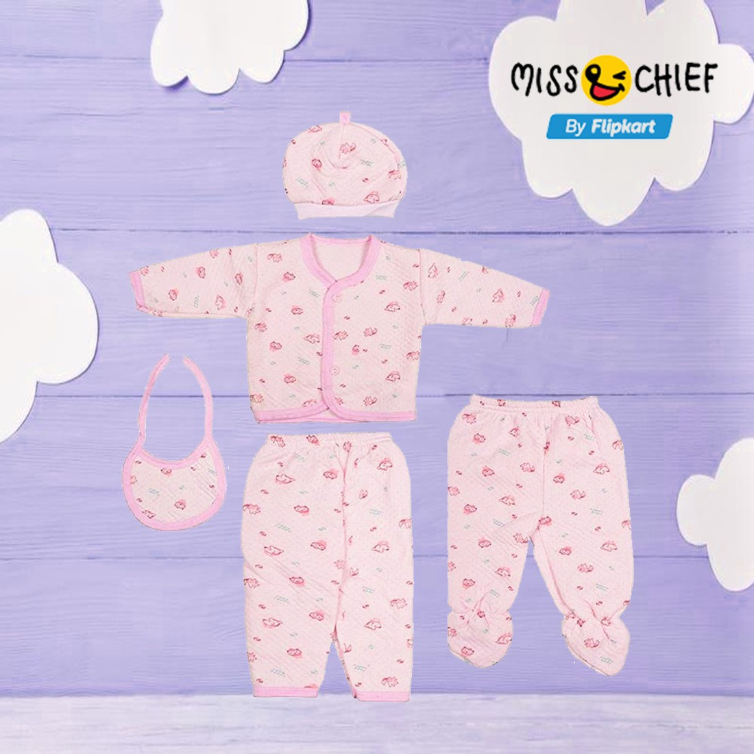 Miss Chief Newborn Baby Winter Wear Dress Suit Set 5 Pcs Pack