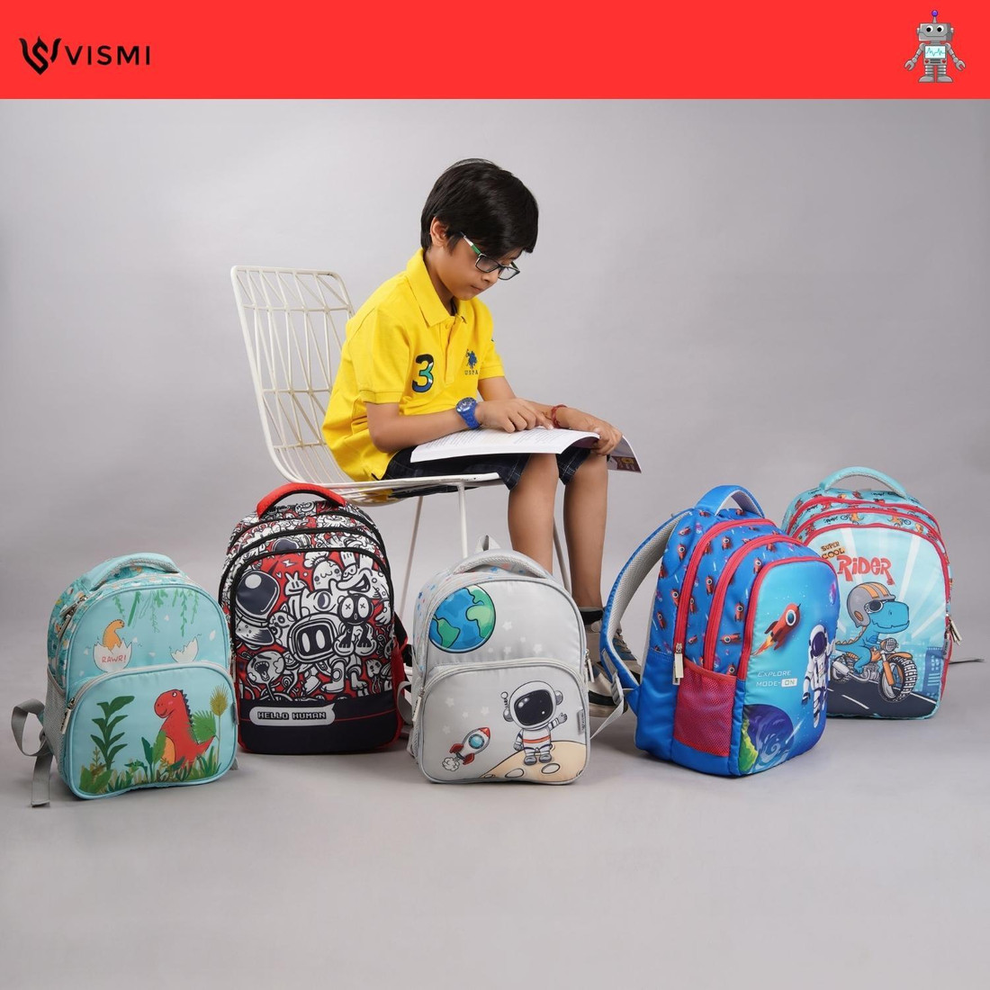VISMIINTREND Cute Robot Gaming School Bag for Kids Boys Girls