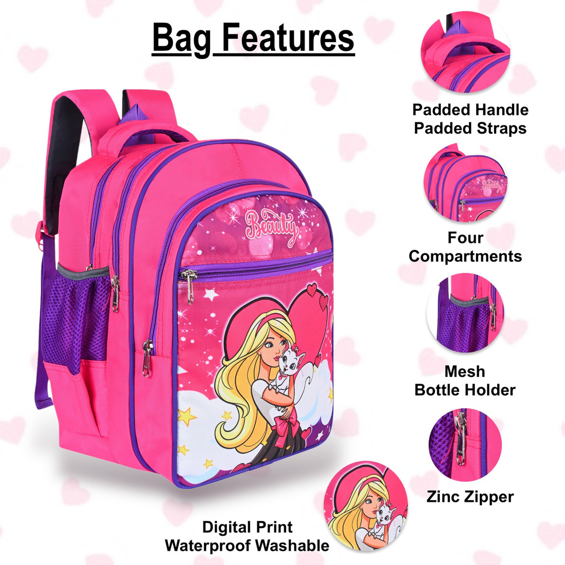 Flipkart Lappee Elegant 14 inch Pink School Bag For Small Girls Nursery Kg 1st Class Backpack. Waterproof School Bag School Bag