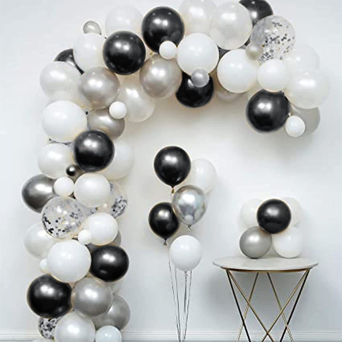 Black white and silver balloon garland