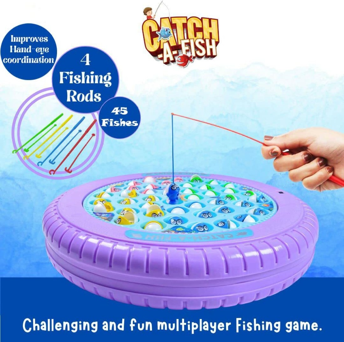 Braintastic Big Round Pond Fish Catching Game with Music 45 Fishes 4  Catching Pods for Kids Party & Fun Games Board Game - Big Round Pond Fish  Catching Game with Music 45