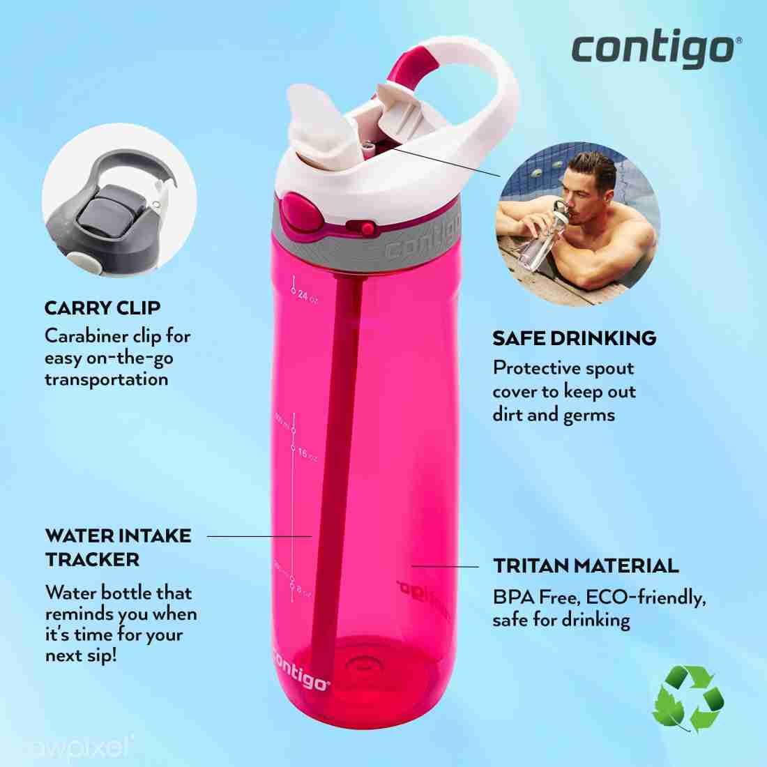 Sipper Contigo Autoseal Cortland Water Bottle 720ml Grapevine