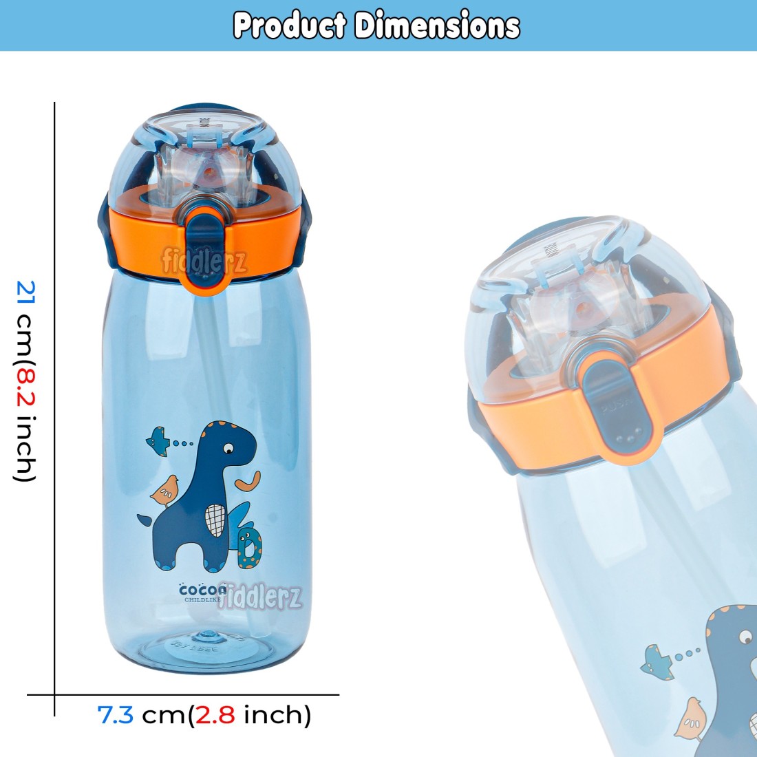 FIDDLERZ Cute Water Bottle Cute Leak Proof Push Button - Blue 550