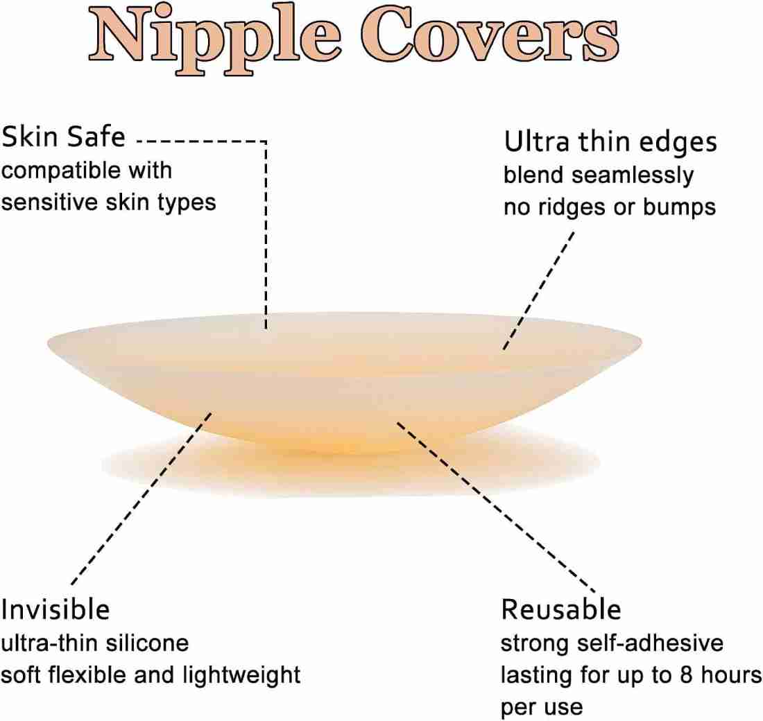 Women's Reusable Silicon Wire Free Stick-On Nipple Cover Silicone Push Up  Bra Petals (Beige Pack of 1)