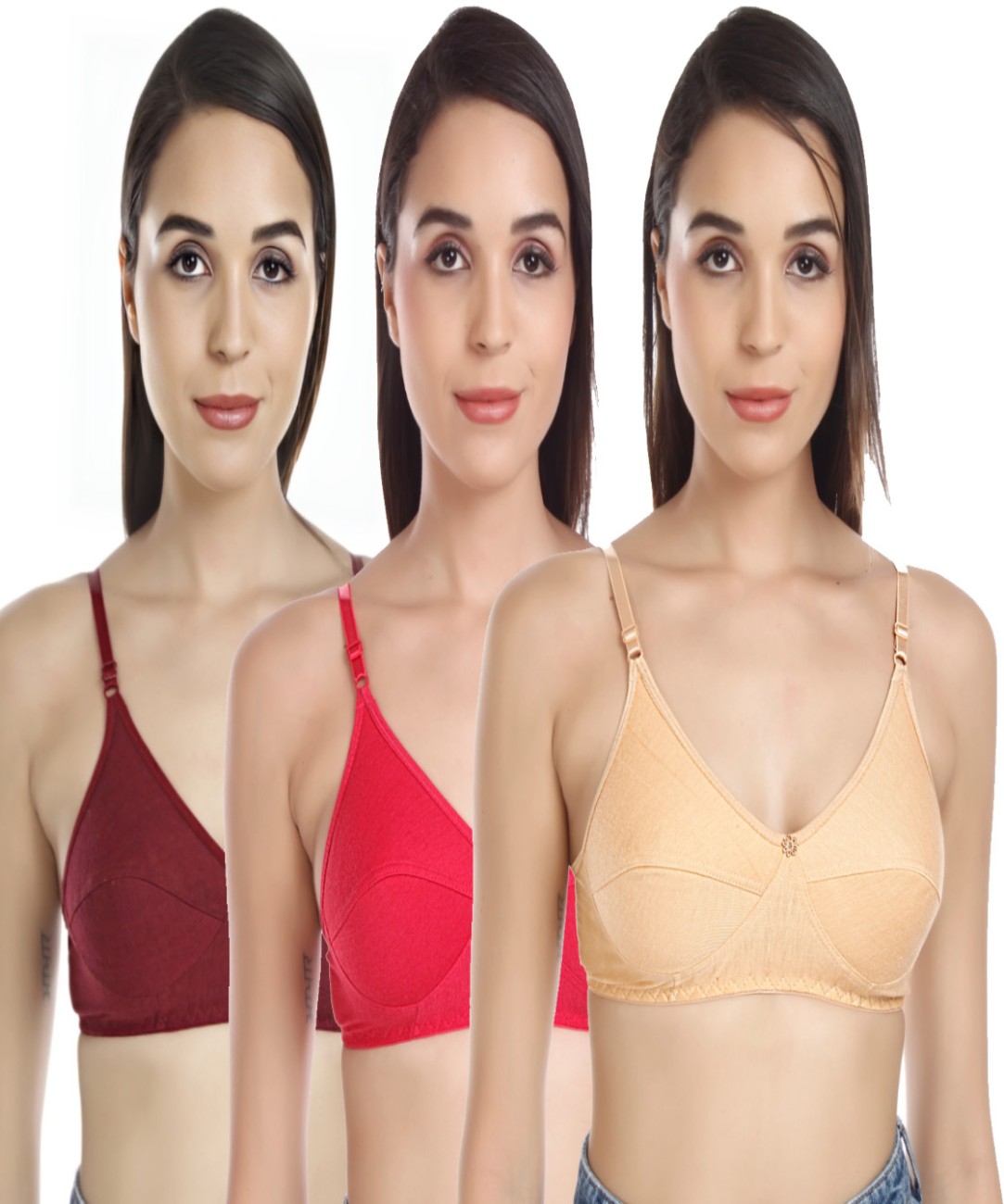 Buy LooksOMG's Cotton Lycra Sports bra in Skin Color Pack of 2